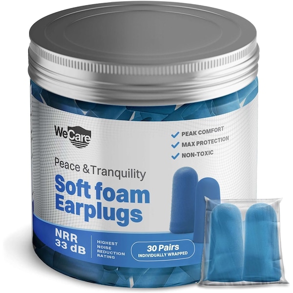 Wecare Foam Earplugs, 33 dB, Blue, 30 PK WMN100198 - main